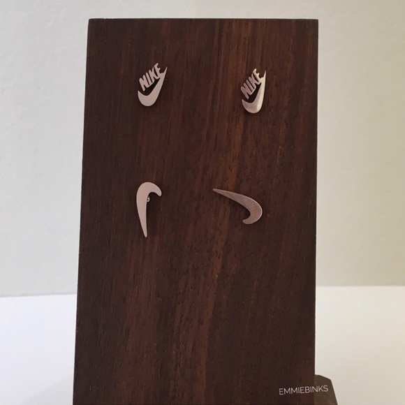 New Minimalist Nike Swoosh Silver Stainless Steel Earrings ~ Nike Stud Earrings - Picture 9 of 11